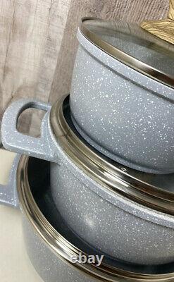 NEW! Speckled Blue Master Class Nonstick 6Pc Premium Cookware Pan Set Casserole