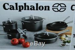 NIB CALPHALON CLASSIC 10pc POT & PAN SET Nonstick see thru lids with strainer