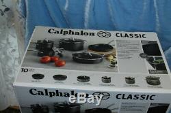 NIB CALPHALON CLASSIC 10pc POT & PAN SET Nonstick see thru lids with strainer