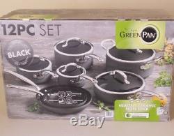 NIB GreenPan Black Ceramic Nonstick 12-piece cookware set pots & pans