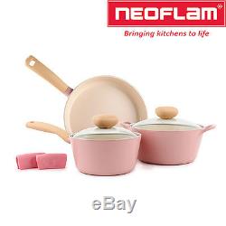 NeoflamRETRO 3-Piece Ceramic Nonstick Cookware Set 2 pot, 1 Pan Pink