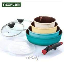 Neoflam Midas Ceramic Nonstick Cookware Set with Detachable Handle 9P Pan Lid