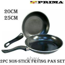 New 2pc Frying Pan Set Non Stick Coated Aluminium Fry Cooking Kitchen 20cm 25cm