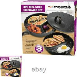 New 3pc Non Stick Cookware Set Kitchen Cooking Saucepan Handle LID Frying Pan