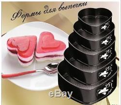 New 5pcs Heart Shaped Spring Form Non Stick Wedding Baking Cake Tins Pan Set