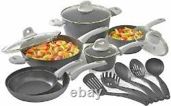 New Bialetti 15-Pc. Aluminum Non-Stick Cookware Set with Soft-Touch Handles. NIB