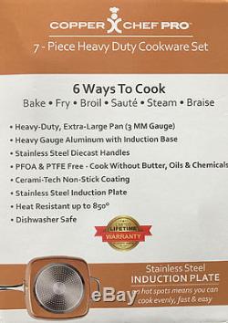 New Copper Chef Pro 7 pc. 11 Square & 12 Round Fry Pan with Lids Cookware Set