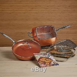New Copper Chef Pro 7 pc. 11 Square & 12 Round Fry Pan with Lids Cookware Set
