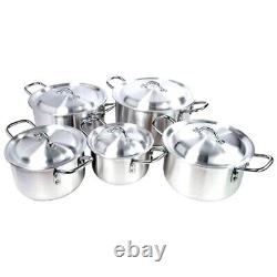 New Large 10pc Aluminium Cookware Set Cooking Pots Casserole Catering Saucepan