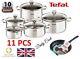 New TEFAL DUETTO STAINLESS STEEL SET 11 PCS LID POTS 24 cm PAN DAILY COOK