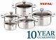 New TEFAL DUETTO Stainless STEEL Kitchen COOKWARE SET 10 PCS Glass Lid POTS Best