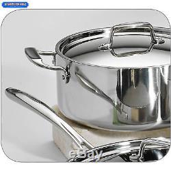 New Tramontina 12-Piece Tri-Ply Clad Stainless Steel Pots Pans Lids Cookware Set