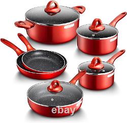 Non Stick Cookware Set Cooking Pots with Lids Kitchen Saucepan Frying Pan Red