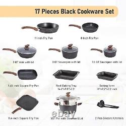 Non-Stick Pots and Pans Set, 17 Piece Granite-Coated Kitchen Cookware Set, Induc