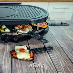 Non-Stick Raclette Grill 8 Person Set Pans for Cheese & Spatulas Electric Cooker