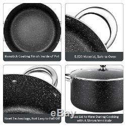 Nonstick Cookware Set, 10 Piece Stone-Derived Cooking Pots and Pans with Lids