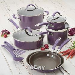 Nonstick Cookware Set 12 PC Rachel Ray Pots Pans Kitchen Enamel Cooking Purple