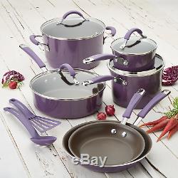 Nonstick Cookware Set, 12 Pieces Rachel Ray Pots Pans Kitchen Enamel Purple