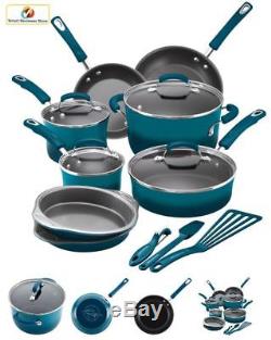Nonstick Cookware Set 15-Piece Rachael Ray Hard Enamel Aluminum Blue Pot Pans