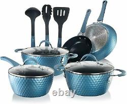 Nonstick Cookware Set Pan and Pot Frying Home Kitchen Skillet Cooking Blue 11pc