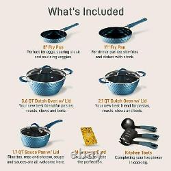 Nonstick Cookware Set Pan and Pot Frying Home Kitchen Skillet Cooking Blue 11pc