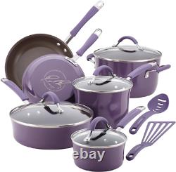 Nonstick Cookware Set Rachel Ray Pots Pans Kitchen Enamel Cooking Purple 12 Pcs