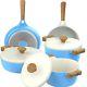 Nonstick Dutch Pot Set 8 Pieces Blue Ceramic Induction Frying Pots Pans With Lid