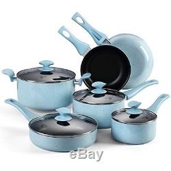 Nonstick Pots Pans Set Dishwasher Safe Blue Speckle 10-Piece Cookware Set