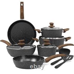 Nuovva 00340 Non Stick Pots and Pans Set Marble, 15 Piece