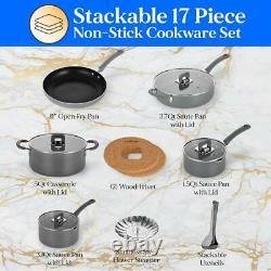 NutriChef 17 Pcs. Modern Kitchen Cookware Design Non-Stick Cookware Set (Gray)