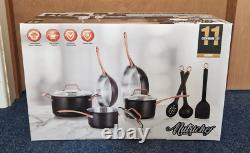NutriChef NCONYX Non-stick Kitchenware Pots&Pans -11 Pcs- Black / Golden Handles