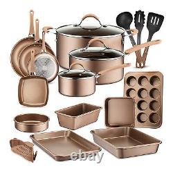 NutriChef Nonstick Cooking Kitchen Cookware Pots and Pans, 20 Piece Set, Bronze