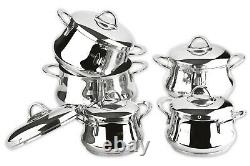 OMS 10 Pc Professional Belly Stock Pot Casserole Cooking Set 18/10 S/Steel 1021