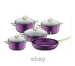 OMS 3002 Non Stick Purple Professional Cookware Set Casserole Pot Frying Pan