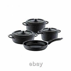 OMS 3050 Non Stick Cookware Set Glass Lid Casserole Frying Pan Pot Granite Black