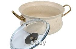 OMS 9 Piece Ivory White Cookware Non Stick Set Glass Lids Casserole Pan Pot 3045