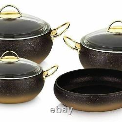 OMS Cookware 9 Piece Non Stick Granite Copper Set Glass Lids Casserole Pan Pot