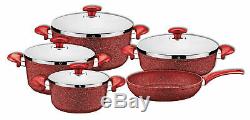 OMS Granite Professional Cookware Set Casserole Pot Frying Pan StainlesSteel Red