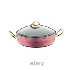 OMS Granite Purple Cookware Casserole Fry Pan Pot Non Stick Glass Lid 3037 9Pc
