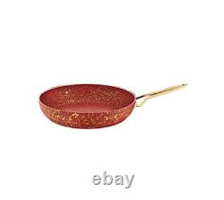 OMS Granite Red Gold Cookware Glass Lids Non Stick Casserole Fry Pan Pot 3513