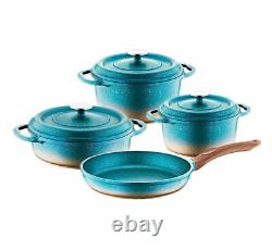 OMS Non Stick Professional Cookware Set Casserole Pot &Frying Pan Turquoise 3049