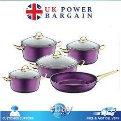 OMS Non Stick Professional Cookware Set Purple Casserole Pot Frying Pan 3002