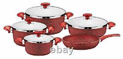 OMS StainlesSteel Professional Cookware Set Granite Casserole Pot Frying Pan Red