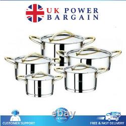 OMS Stainless Steel Cookware 1011 Cylinder Shape Gold 10 Pieces Casserole Set