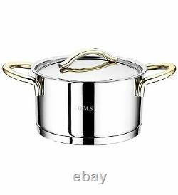 OMS Stainless Steel Cookware 1011 Cylinder Shape Gold 10 Pieces Casserole Set