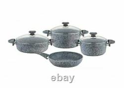 O. M. S. Cookstone 7 Piece Stone Cookware Set Casserole Dish Frying Pan Grey 3028