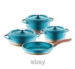 O. M. S Granite Turquoise Cookware Set Glass Lid Casserole Pan Pot 7 Piece 3049