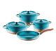 O. M. S Granite Turquoise Cookware Set Glass Lid Casserole Pan Pot 7 Piece 3049