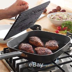 Pampered Chef EXEC NONSTICK SQUARE GRILL PAN + GRILL PRESS Set Indoor Grilling