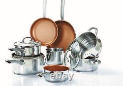 Pan Set 8 Piece Stainless Steel Copper Cookware Non-Stick Kitchen Cooking